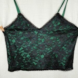 Vtg Gold Label Victorias Secret Lace Cropped Cami Camisole Tank‎ M Green Black